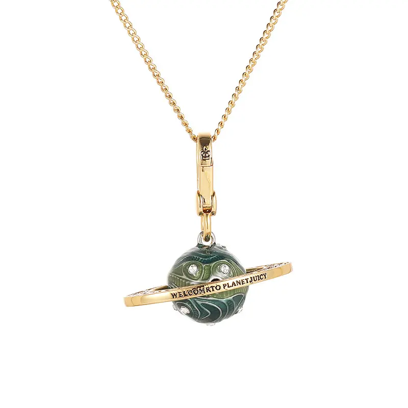 Female 3-in-1 Casual Daily Accessory Necklace - Gold Spinning 3D Planet Locket Pendant, Enamel Saturn Jewelry, Rotating Crystal Charm, DIY Bag Charm Keyring for Astronomy Fans