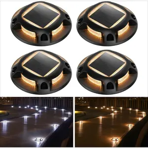 Solar Driveway Lights Outdoor 4 Pack, 2 Color Modes LED Deck Dock Marine Waterproof Driveway Marker Lights for Step Sidewalk Stair Garden Pathway Walkway Yard (Warm White/Cool White, Black)