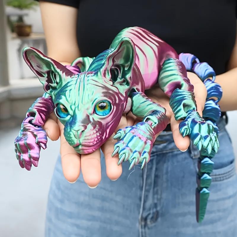 3pcs Large 3D Printed Cat, 19.96 Inches and 9.06 Inches,Hairless Cat ,ADHD, 3D Printed Sphynx  Cats With Flexible Articulated Joints, Stress Relief Toys For Adults, 3D Printed Animals,Perfect boys christmas gifts party decoration gifts men Movable Desktop