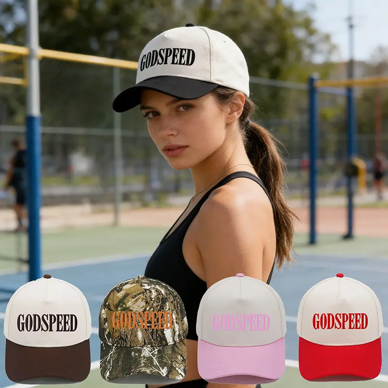 "GODSPEED" Premium Embroidered Baseball Cap - Two-Tone Streetwear 5-Panel Trucker Hat (1 PC)