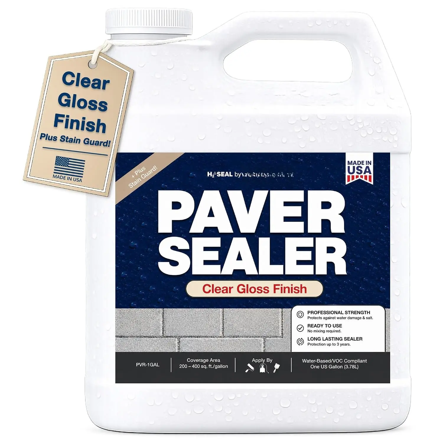Concrete Stone Paver Sealer (Clear Gloss Finish) 1 Gal | Water-Based Penetrating Commercial Grade  Stone Sealer,  Protection for Outdoor Pavers & Patio Surfaces, PVR