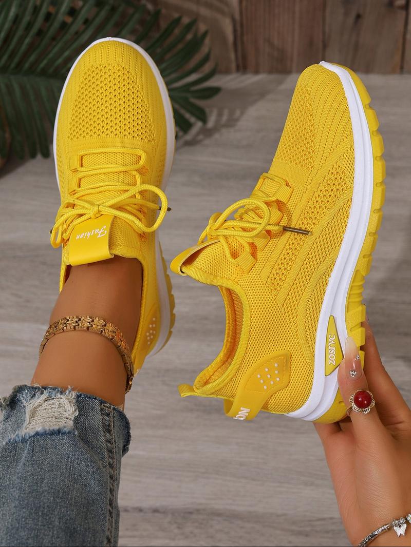 Women's Fashionable Plain Color Lace Up Low Top Sneakers, Casual Comfortable Breathable Sporty Running Shoes, All-match Basic Shoes for Daily Wear