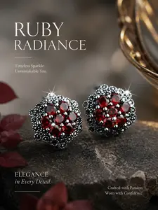 Vintage Bohemian Floral S925 Silver Cubic Zirconia Earrings, Women's Fashion Studs for Daily Wear & Parties, Stylish Elegant Ear Clips, Flower Stud Earrings, Stud Earrings Jewelry