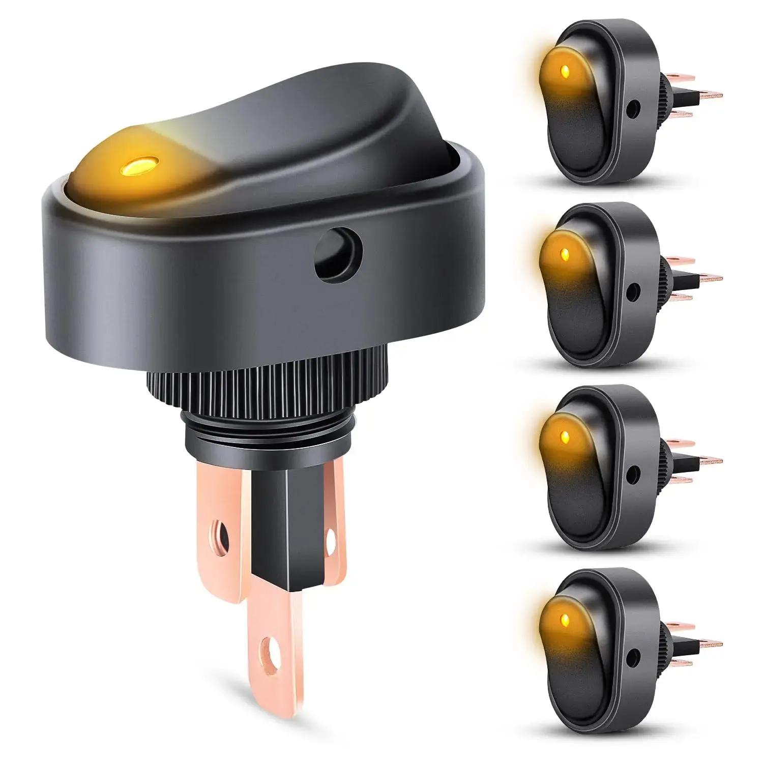 Nilight 5Pcs 12V 30A Round Toggle LED Switch with Yellow LED Indicator