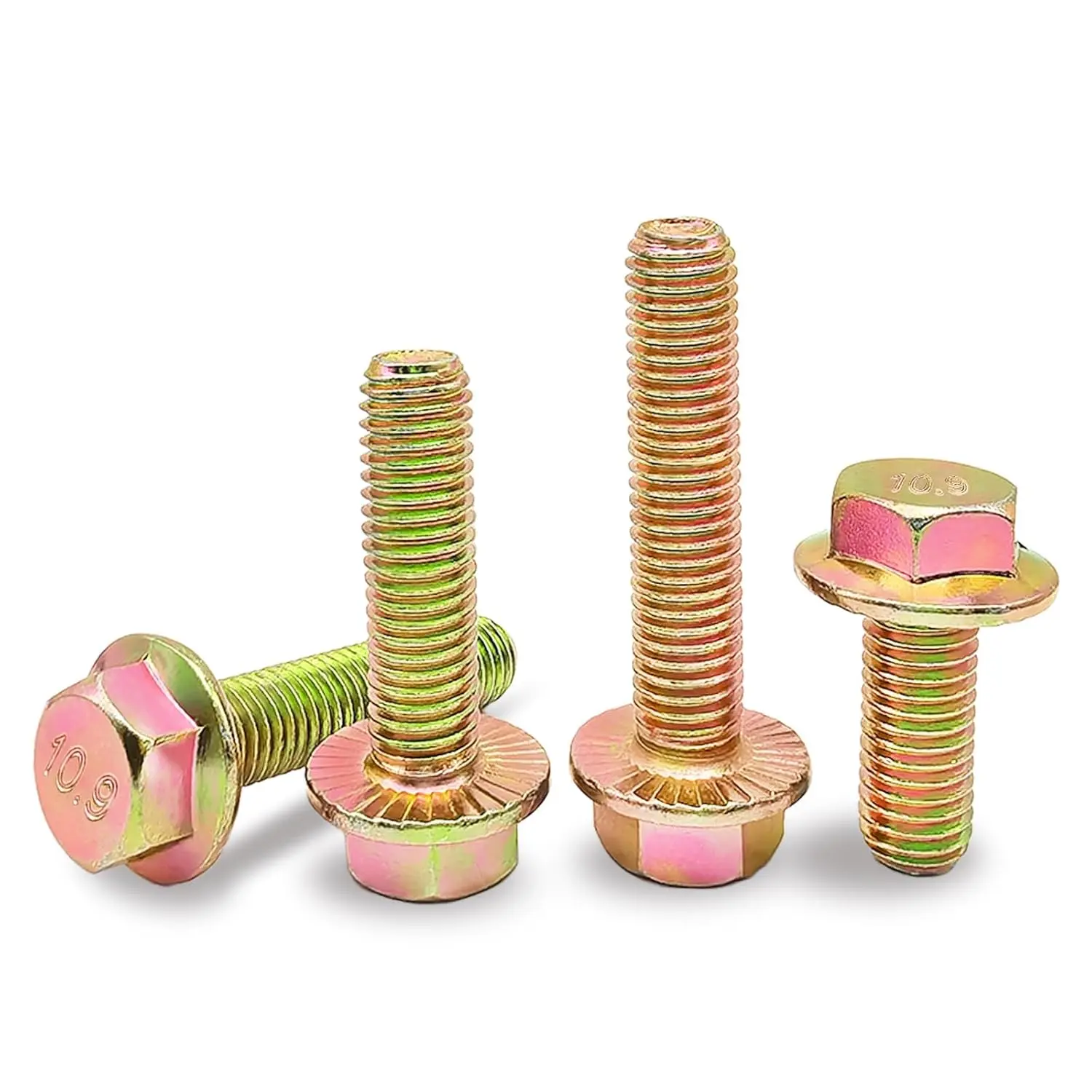 M6 x 45mm 12 count Heavy Duty Flanged Hex  , Flange Hexagon  Screws, 10.9 Grade Alloy Steel, Yellow Zinc Plated, Metric Fully Thread