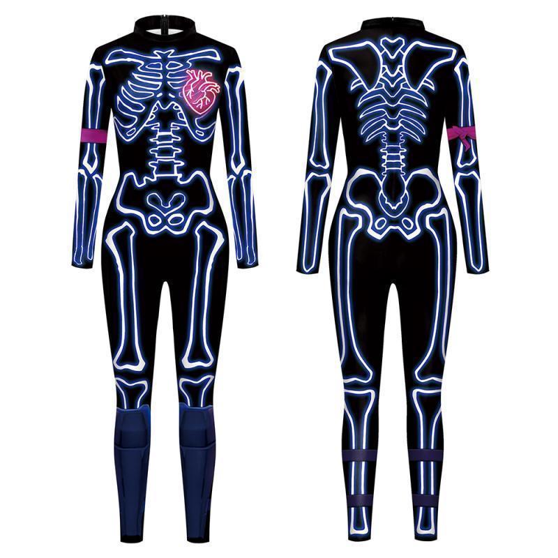 Blue Butterfly Cloak Skeleton Jumpsuit Halloween Cosplay Costume Witch Bodysuit Women Catsuit Funny Carnival Performance Outfit