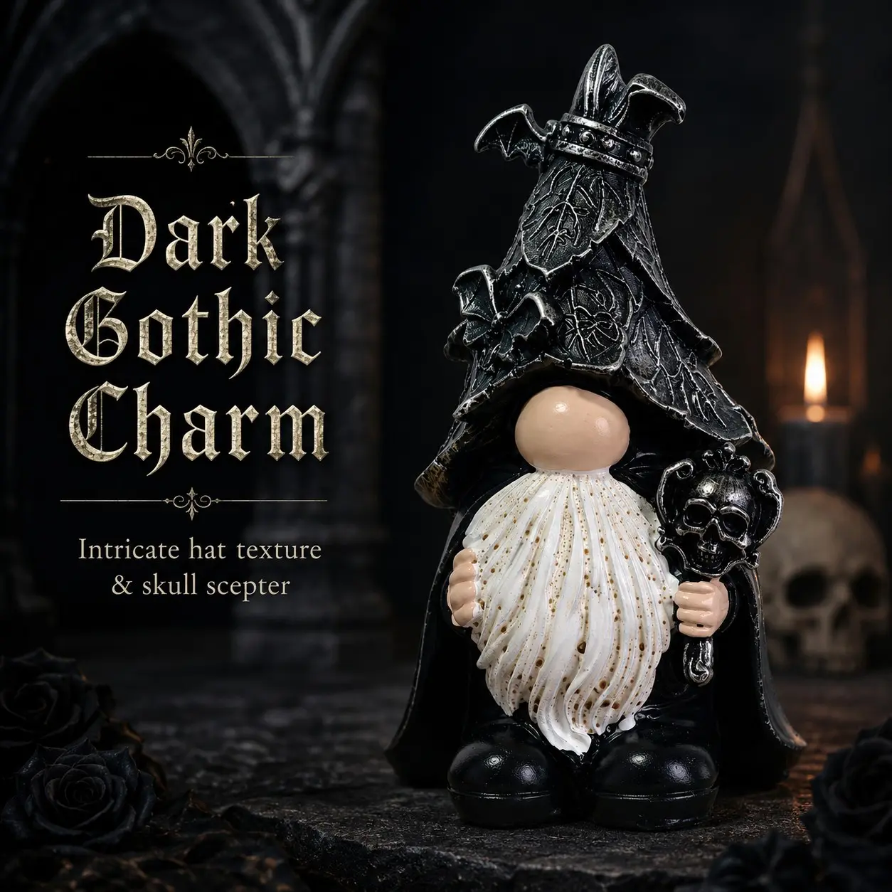 Dark Gothic Goblin Figurine, Halloween Desktop Decor, Resin Sculpture, Decorative Sculptures, Handmade Texture Hat, Long Beard, Perfect Gift, Office Desk, Bookshelf, Home Decor, Collection Item, Collectible Figurines