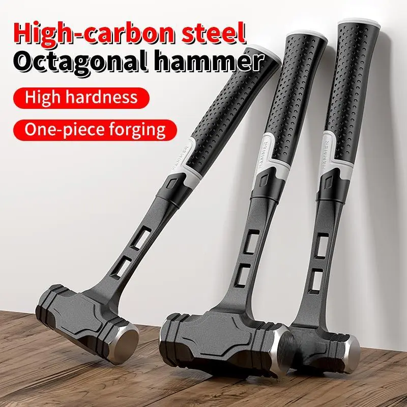 Heavy-Duty Octagonal Metal Hammer - Solid High-Carbon Steel Construction, Non-Slip Comfortable Secure Grip Handle, Handheld Work Tool for Home Improvement, Carpentry - Gifts for Men, Work Tools