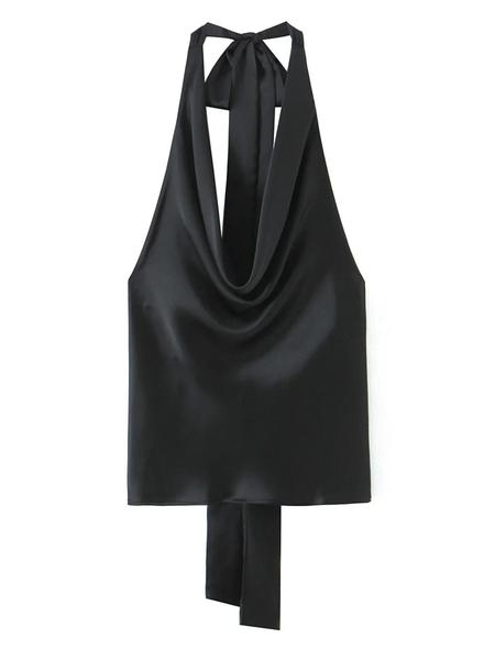 Women's Backless Satin Top, Loose-Fit Thin Fabric, Summer Sleeveless Blouse, Elegant Neckline Design, Perfect for Casual Wear