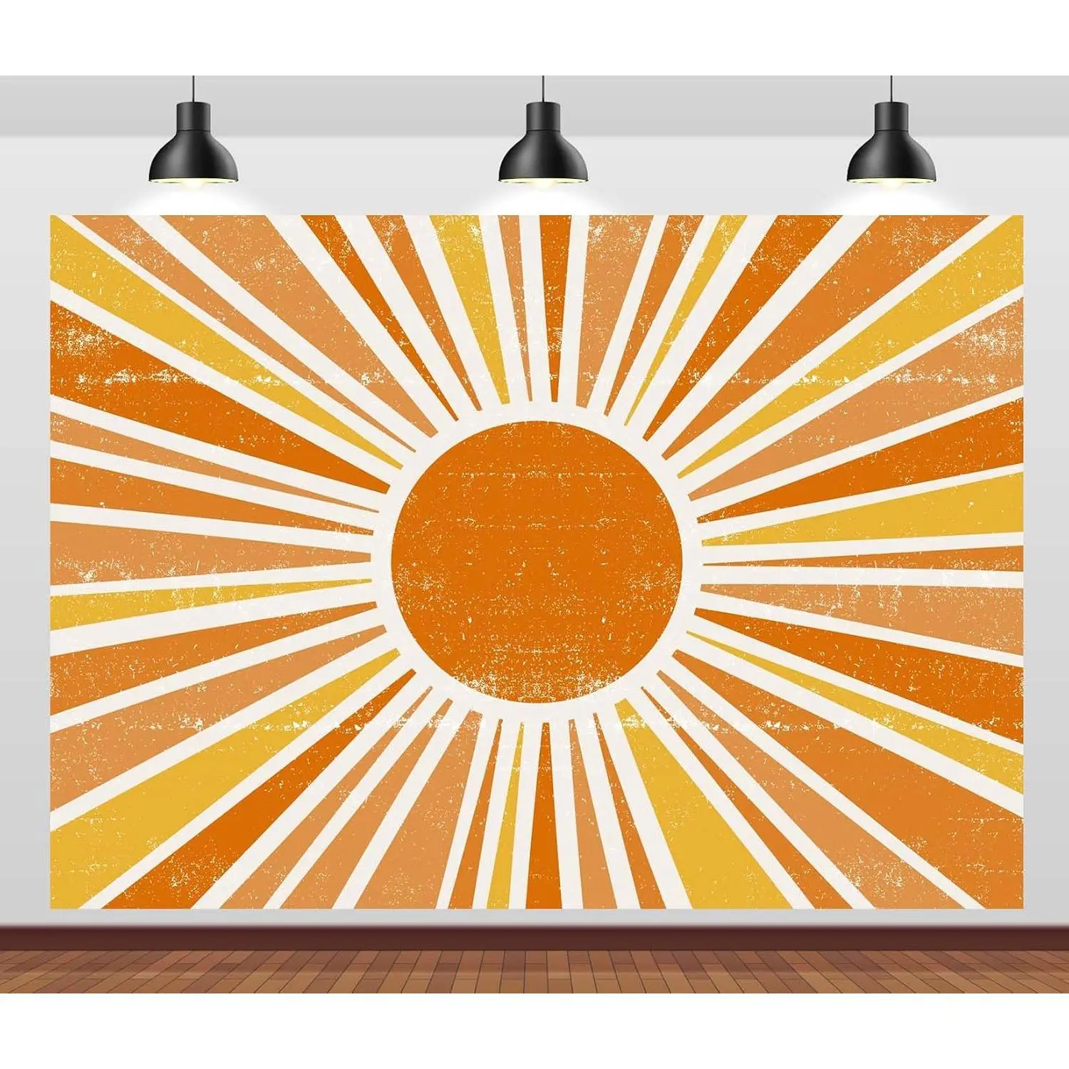 2D Falt Fabric Vintage Boho Sun Backdrop Groovy Retro Sun Rays Sunshine Background 60s 70s Hippie Bohemian Style Birthday Baby Shower Party Decorations Banner Photo Prop