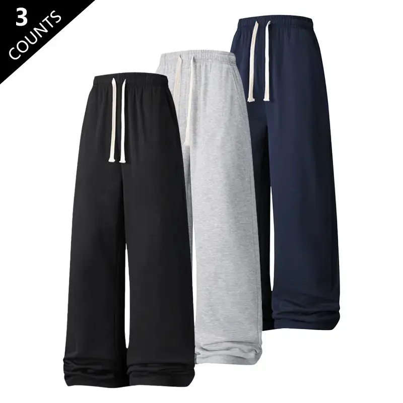 3 Pack Men's Autumn Straight-Leg Sports Pants, Outdoor Running Fitness Walking Casual Jogging Trousers, Outdoor Running Pants, Everyday Activewear, Multi-Pack Athletic Pants, Men's Workout Pants, Straight-Leg Design, Machine Washable Fabric