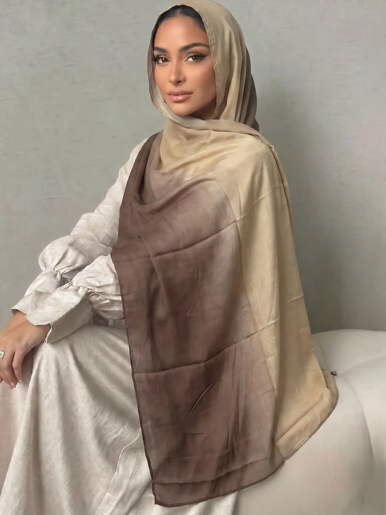 Gradient Cotton Linen Hijab, Breathable Versatile Headscarf, Simple Abaya Scarf, Elegant Silk Scarf Pairing, Tignon Scarf