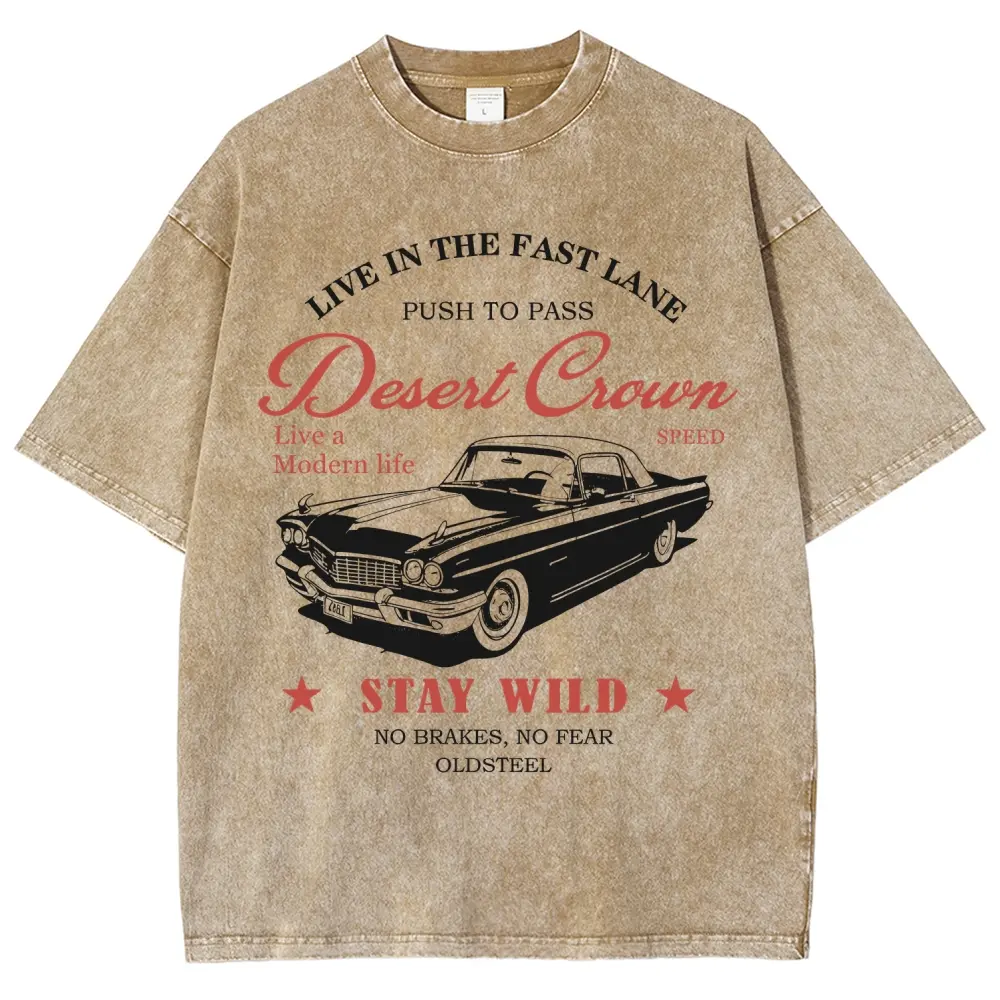 Vintage Washed Classic Car Graphic T-Shirt Heavyweight Oversized American Vintage Racing Tee Unisex Streetwear