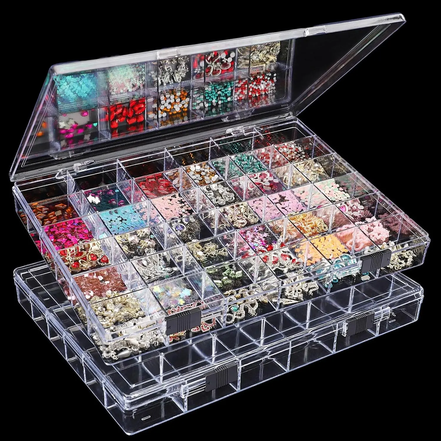 36 Grids High Transparency Acrylic Organizer Boxes with Compartments, Clear Plastic Jewelry Storage Container for Crafts, Charms, Fishing Tackles, Nail Art DecorationsGift