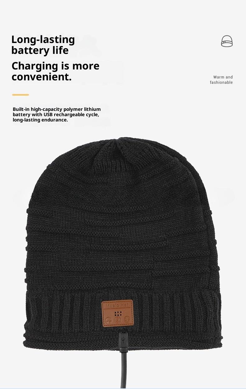 BIGWIG Unisex Bluetooth Knit Hat, Winter Music Hat, Hands-free Earphone, Washable Wireless Earphone Hat, Fleece-lined Warm Knit Hat, Music Hat, Christmas Gift, Novel Music Gift, Suitable for Running, Fishing, Cycling