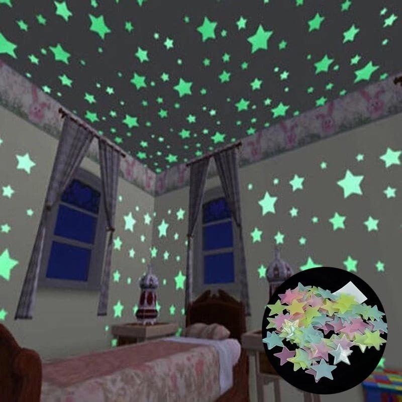Glow in The Dark Stars for Ceiling, 2‑Piece Luminous Star and Moon Wall Stickers for Kids Bedroom & Nursery Décor, Multi‑Color Glowing Room Decorations, Easy Peel & Stick (Multicolor)
