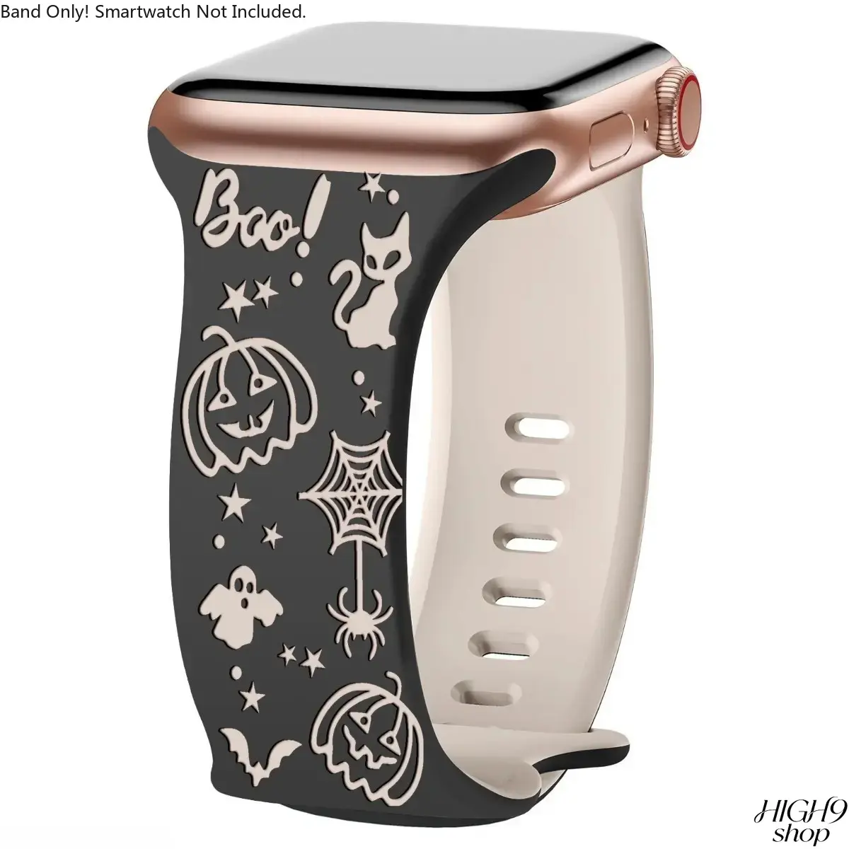 Halloween Ghost Pumpkin Engraved Silicone Watch Band, Butterfly Buckle Festival Strap Compatible with Apple Watch Series 1-11, SE & Ultra, Holiday Party Daily Wrist Accessory, Band Only