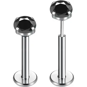 G23 Titanium Lip Rook Labret Studs Helix Tragus Earring Set 16G Threadless CZ Nose Stud Hypoallergenic Conch Lobe Cartilage Push Back Monroe Piercing Jewelry