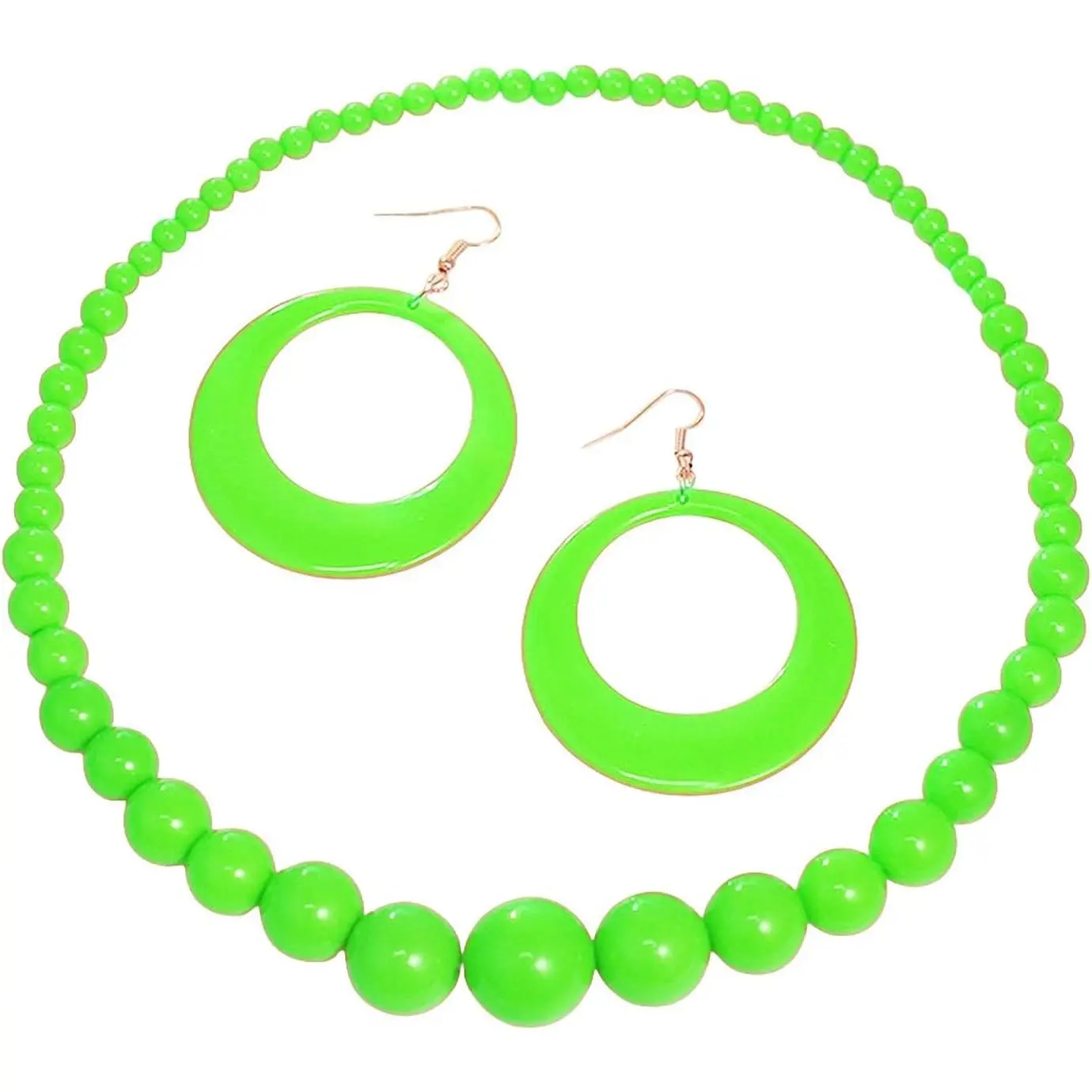 Neon Colorful  Chunky Beaded Necklace Hoop Earrings Set Exaggerated Geometric Candy Color Necklace Boho Retro 80s 90s Party Costume  for Women