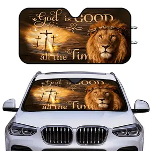 Car Windshield Sun Shade, Foldable , UV Protection, Lion and Cross Design, for Front Window, Summer Parking, Road Trips, Easy Install, Heat Block, Christian Themed Auto Sunshade