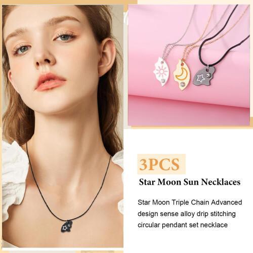 Moon & Star Magnetic Necklace, 2026 New Set of 3 Sun, Puzzle Design BFF Jewelry for Best Friends & Sisters, Ideal Friendship Gift with Rhinestone Detail, Perfecy for Birthday, Anniversary