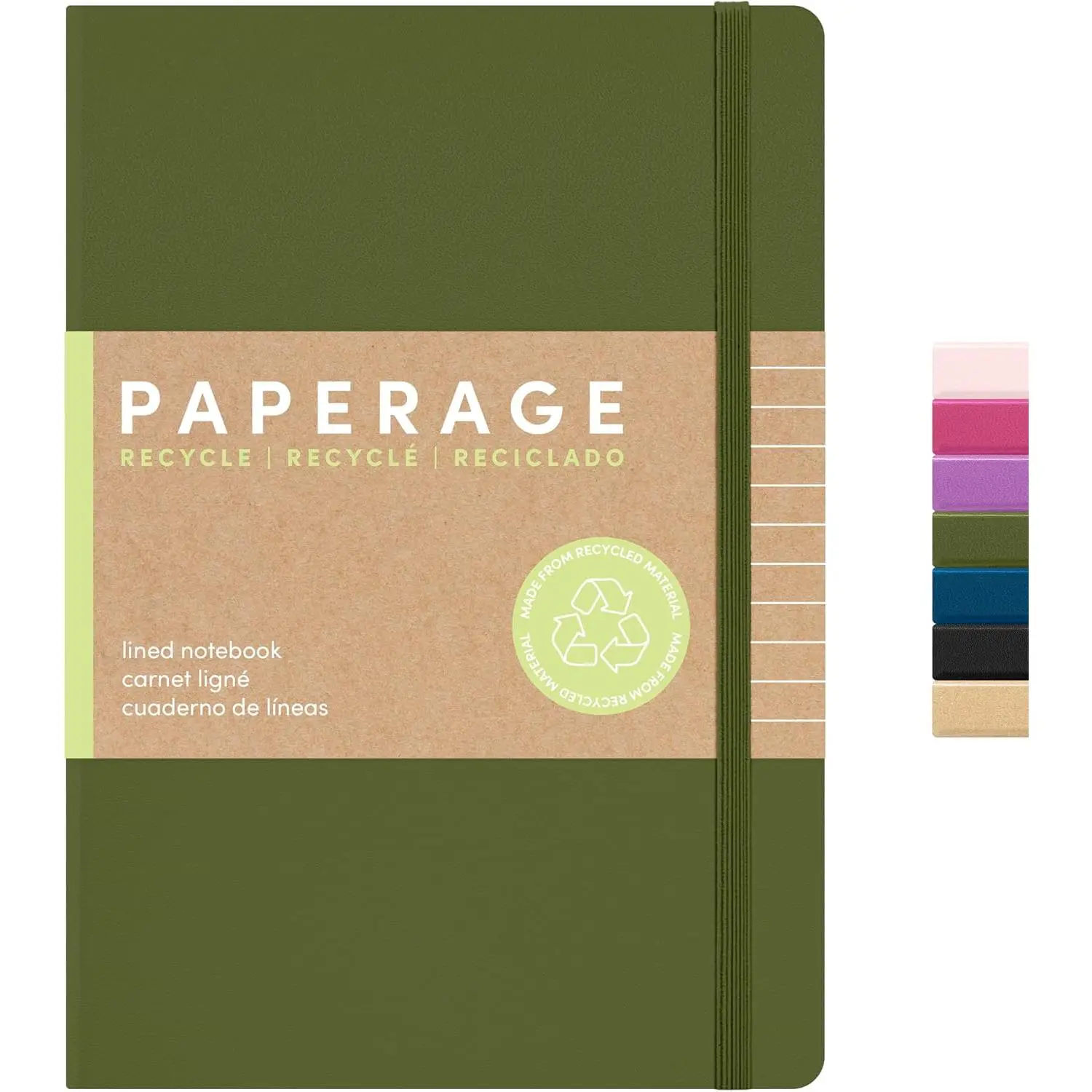 Recycled Lined Journal Notebook, (Olive), 160 Pages, Medium 5.6 in x 8 in - 100 GSM Thick Paper – College Ruled, Hardcover Journaling Notebook for Work, School & Note Taking