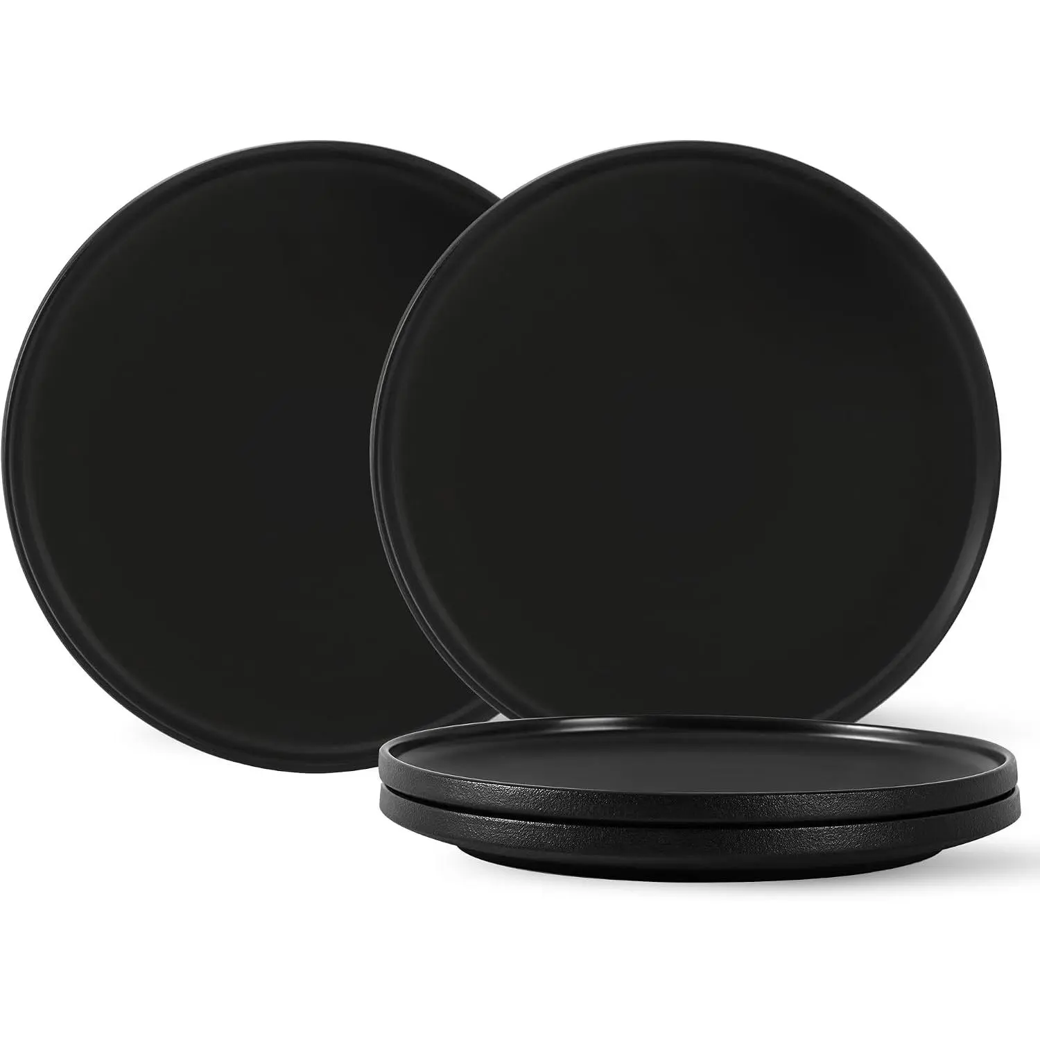 8 Inch Plates, Matte Black, Set of 4 | Matte  Stoneware, Microwave Safe, Dishwasher Safe, For Salads & Desserts