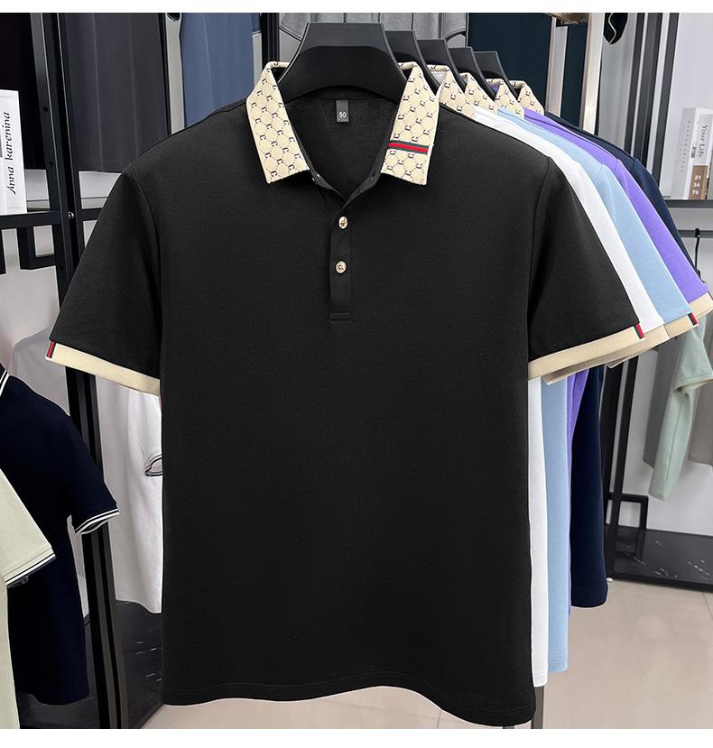 Fashion luxury brand short sleeve polo shirt men new personalized letter color blocked high-end casual breathable lapel T-shirt
