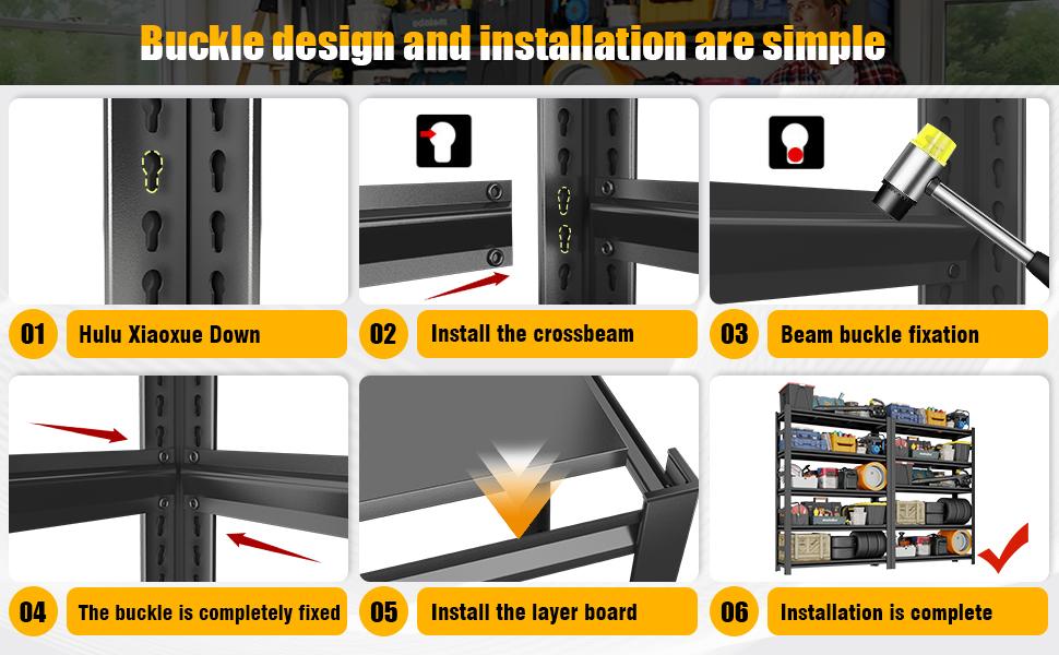 Heavy-Duty Adjustable and Demountable Metal Shelving Units - Boltless Assembly Garage Storage Racks with Fencing, Suitable for Warehouses, Basements, and Workshops - Shelving System, Easy to Use, Practical Shelving