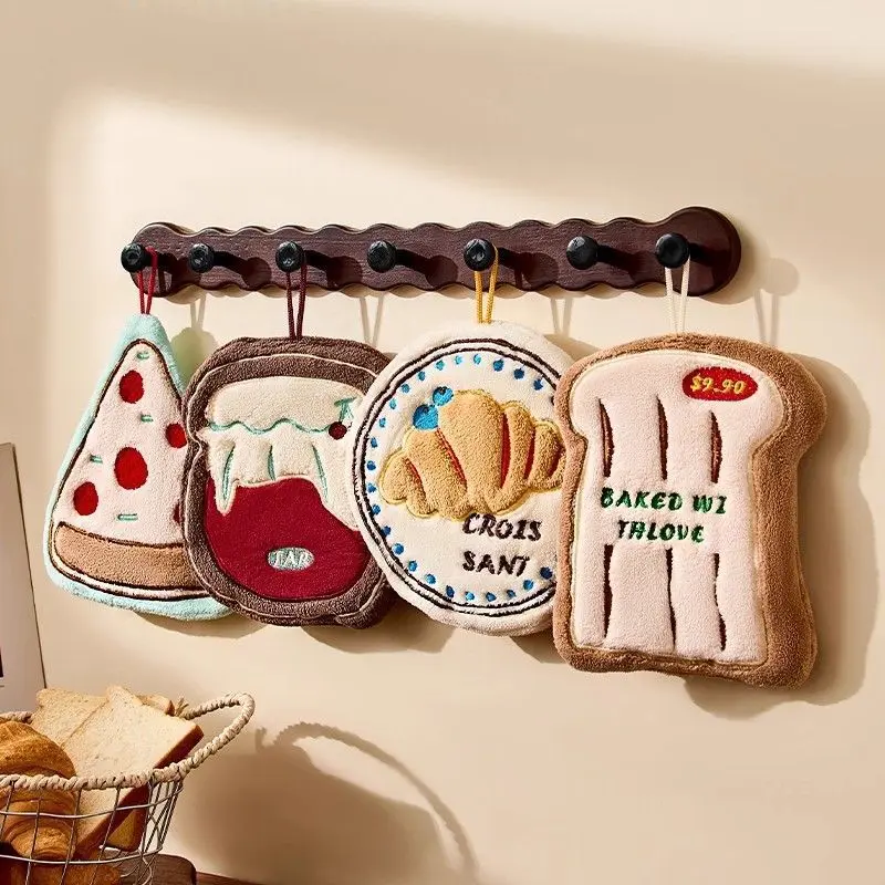 Thickened, hangable toast-shaped hand towel/absorbent cloth for kitchen and bathroom.