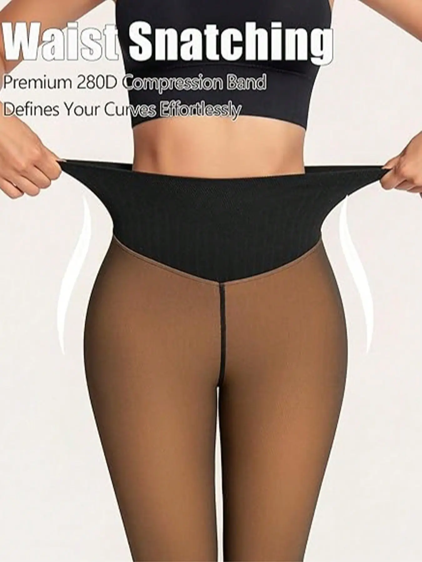 Women's Fall Winter Skinny Tights, V-Back Fitted Leggings, Thickened Lined Seamless Design, Casual Wear Underwear