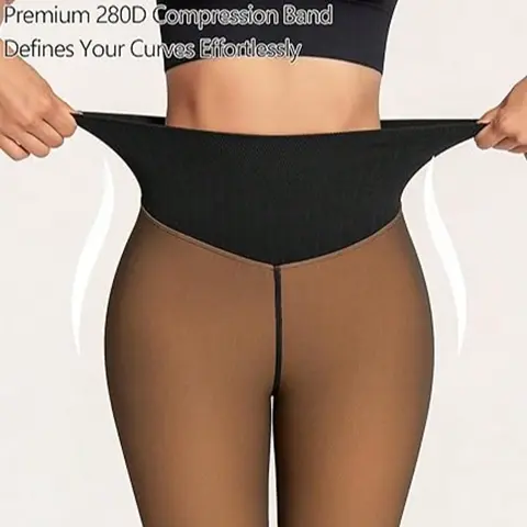 Women's V-Back Tight-Fit Pants, Fleece-Lined Thick Seamless Leggings, Wearable Winter Warm Underwear, Sporty Casual Style, Waist Snatching