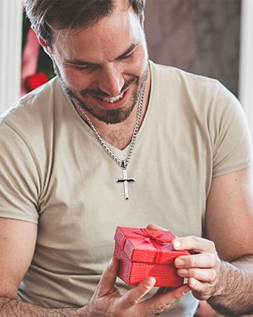 MILACOLATO Solid 925 Sterling Silver Cross Necklace for Men Women, 2mm Diamond-Cut Sterling Silver Chain with Cross Pendant Beveled Edge for Men, Silver Crucifix Cross Necklace Jewelry 16-24 Inches (Cuban Chain/Figaro Chain/Wheat Chain/Rolo Chain)