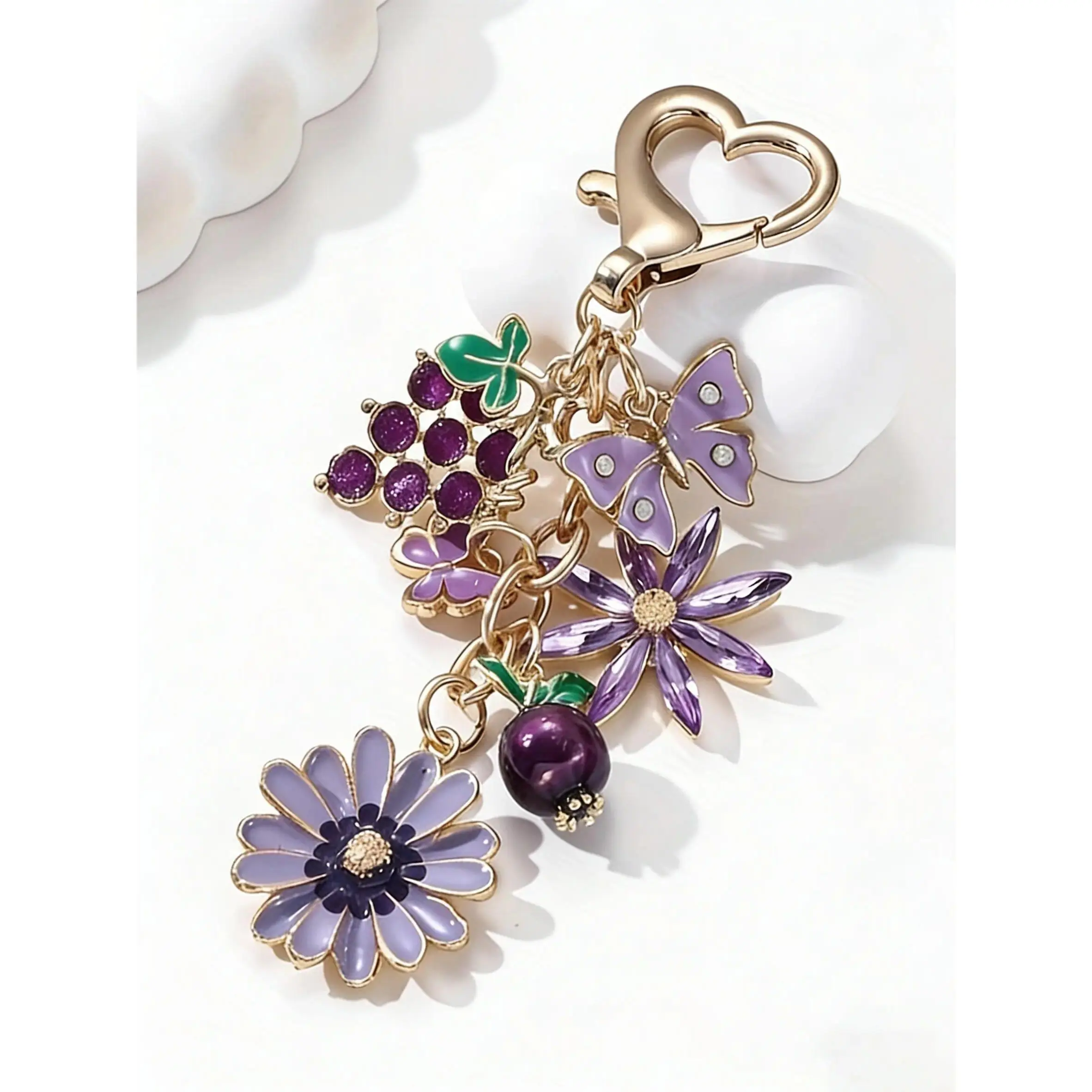 Purple Butterfly Flower Purse Charm, Coquette Cottagecore Bag Charm, Cute Fairycore Handbag Accessory, Nature Aesthetic Bag Jewelry, Lightweight Alloy Charm for Tote, Crossbody, Backpack & Birthday Gift