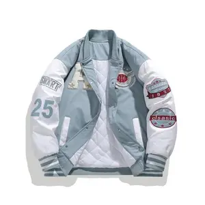 Men's color blocked letter and number embroidered baseball collar jacket, autumn and winter casual long sleeved button up front coat, men's clothing, outerwear,? Men's daily wear