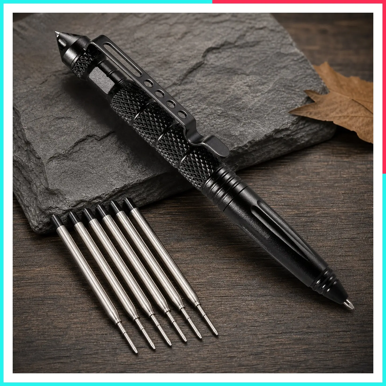 Military Tactical Pen, Professional Self Defense Pen with Emergency Glass Breaker, Tungsten Steel EDC Survival Tool, 6 Refills