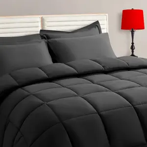 Full Size Comforter Set - 7 Pieces, Bed in a Bag Bedding Sets with All Season Soft Quilted Warm Fluffy Reversible Comforter,Flat Sheet,Fitted Sheet,2 Pillow Shams,2 Pillowcases,Dark Grey