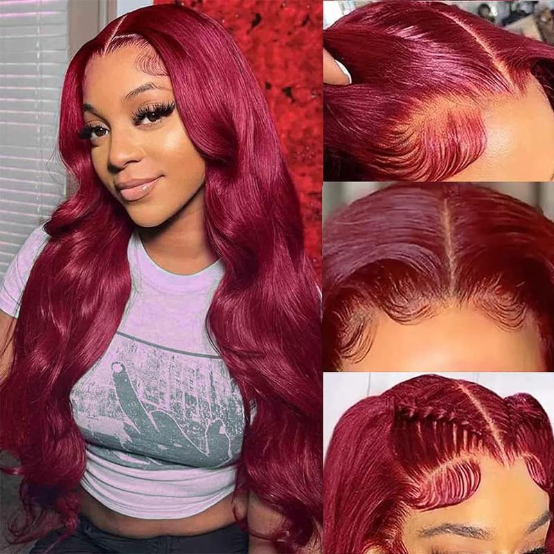Bling Hair Burgundy 99j Colored Wigs 9x6 7x5 Glueless Body Wave Wigs Human Hair Pre Plucked With Baby Hair Lace Front Wig 180% Density Red Human Hair Wig for Women 30 Inch