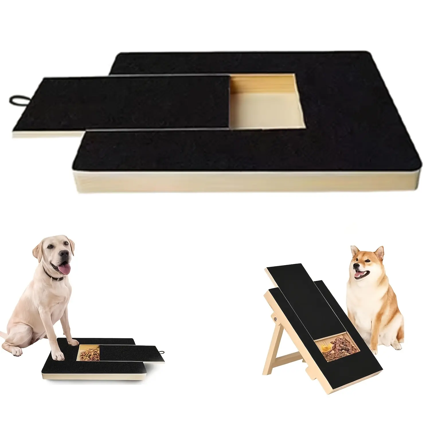Durable Wooden Dog Nail Scratching Board with Biscuit Storage Box & Replacement Sandpaper, 13.7 x 9.8 Inches, Nail Grooming Tool for All Dog Breeds