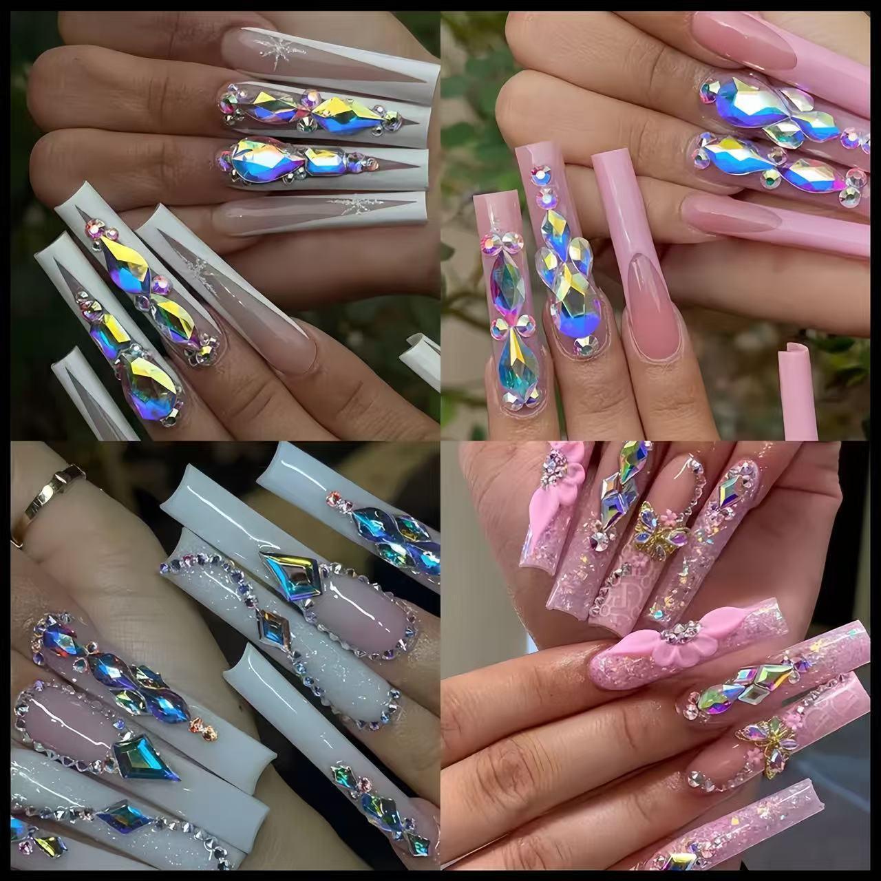 Rhinestone Nail Art Decoration, Glitter Rhinestones, 300pcs/bag Flatback Round Rhinestone & Flatback Odd Shaped Large Cubic Zirconia, Nail Art Accessories