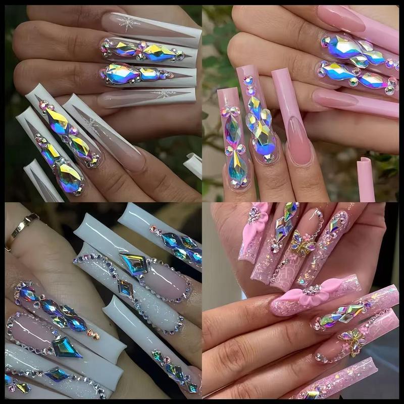Rhinestone Nail Art Decoration, Glitter Rhinestones, 300pcs/bag Flatback Round Rhinestone & Flatback Odd Shaped Large Cubic Zirconia, Nail Art Accessories