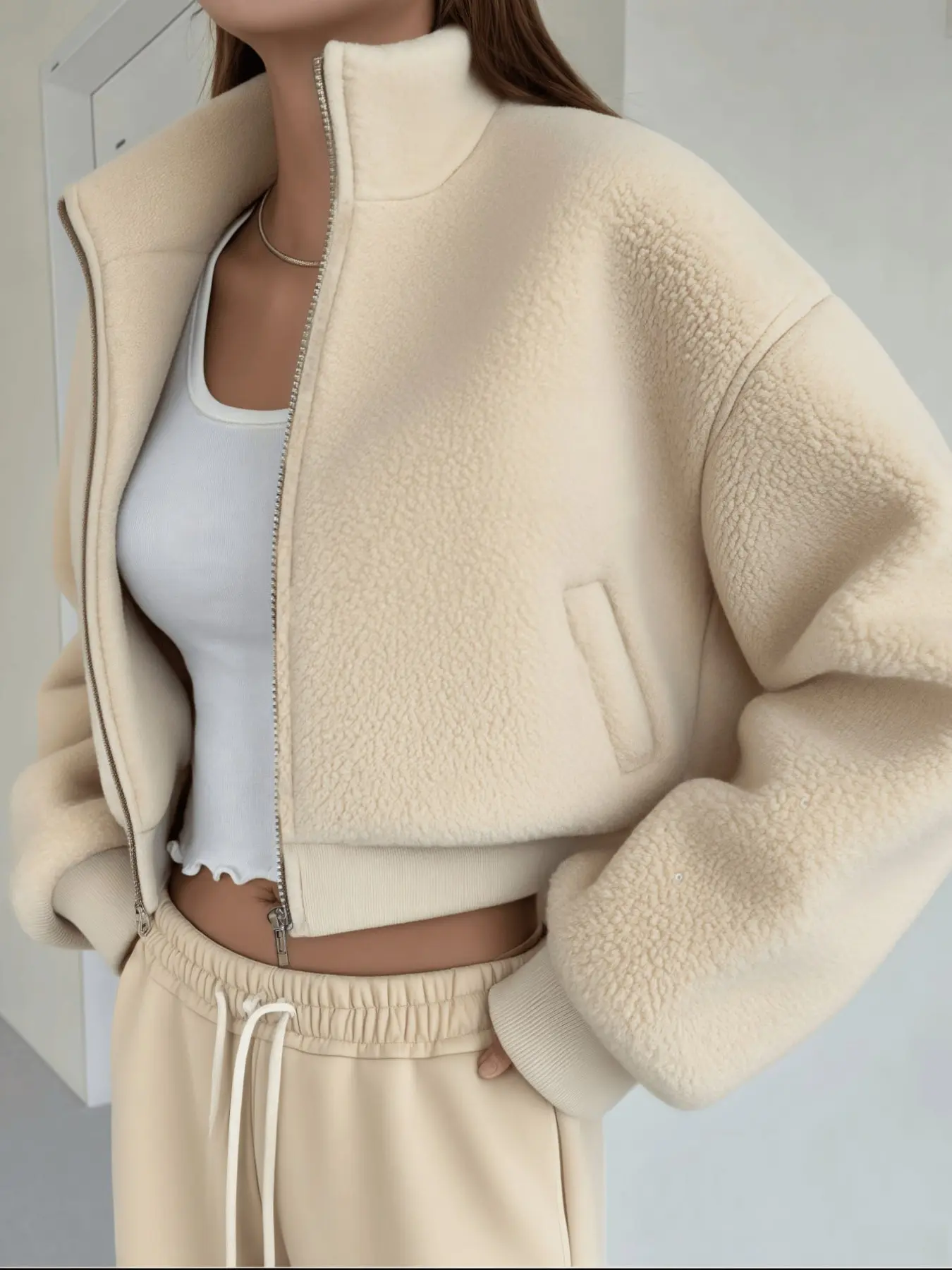 Women's Solid Color Zipper Pocket Winter Long Sleeve Daily Simple Regular Coat, Stylish Outerwear for Cold Weather, Comfortable and Practical Design