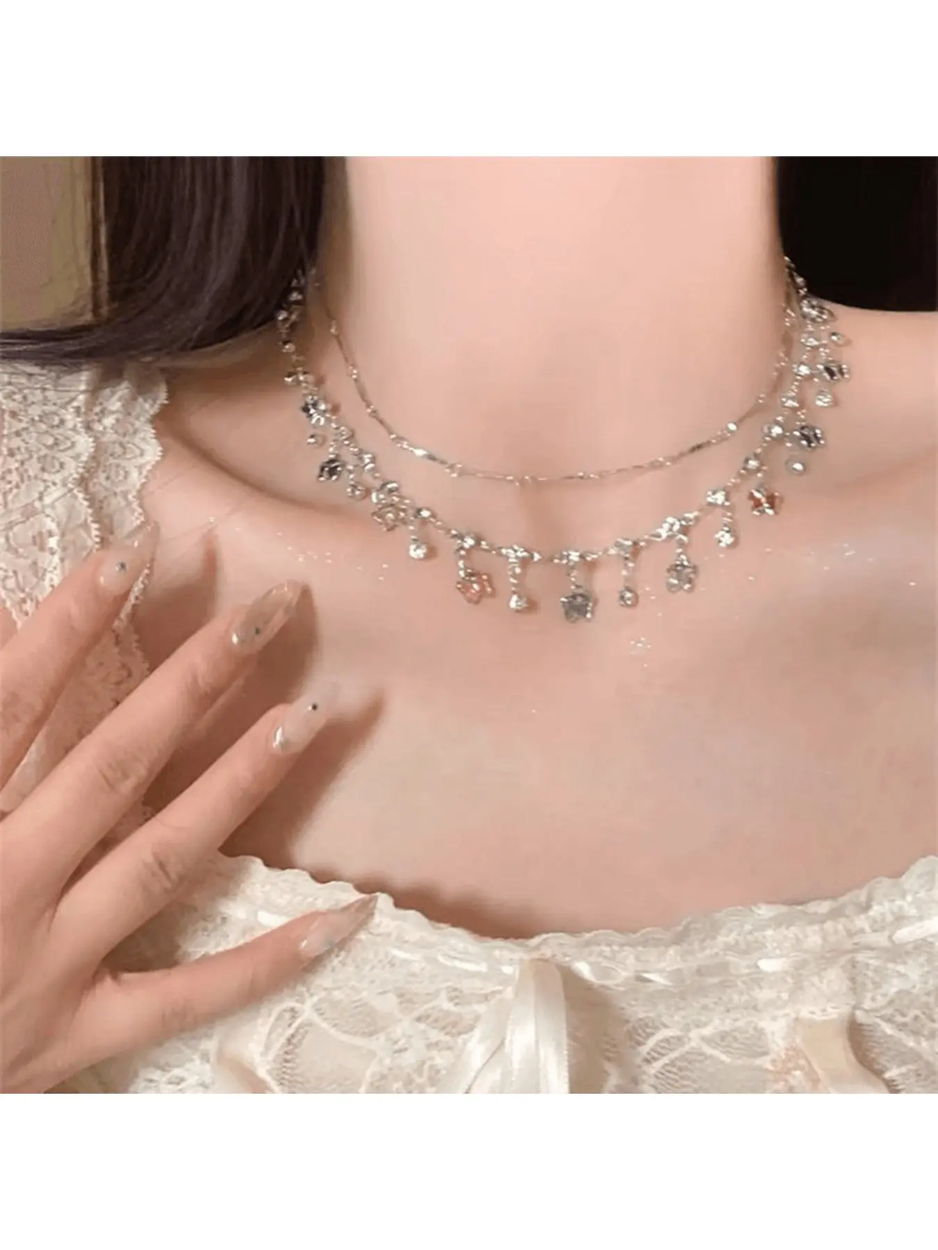 Silver Butterfly Layered Necklace Set - Dainty Rhinestone Charm Choker 2 Piece Jewelry for Women butterfly necklace, layered necklace, silver choker, necklace set, dainty jewelry, rhinestone choker, butterfly charm, coquette jewelry, y2k necklace, 2 piece