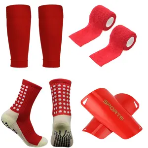 Football Sports Set 4-Piece Kit with Shin Guards, Ankle Socks, Bandages, Polka Dot Crew Socks, Ideal for Outdoor Activities and Team Training