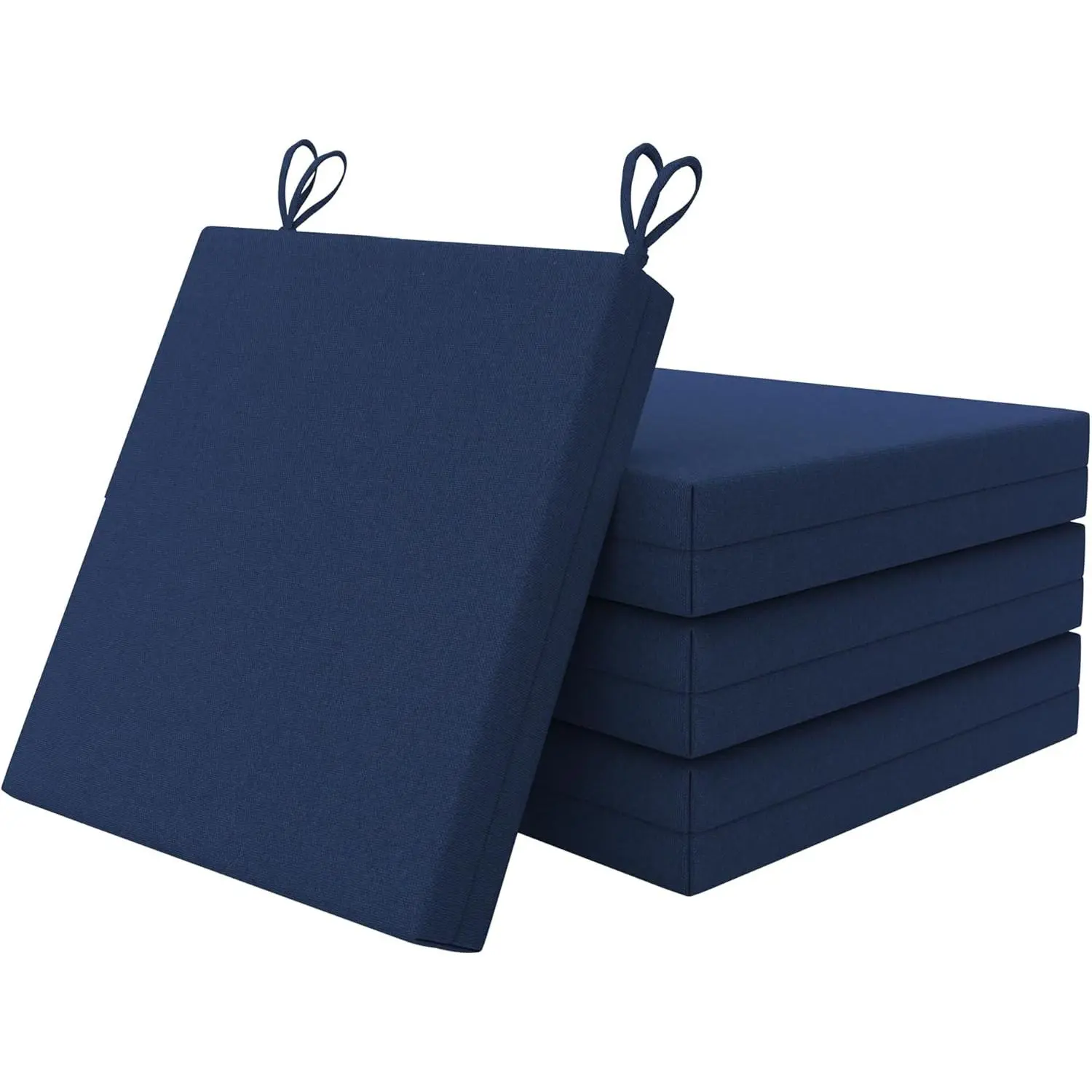 Outdoor Cushions for Patio Furniture Set of 4, 18.5 x 16 x 3 inch  Outdoor Chair Seat Cushions, Navy Blue Square with Non-Slip Ties (Square Corner)
