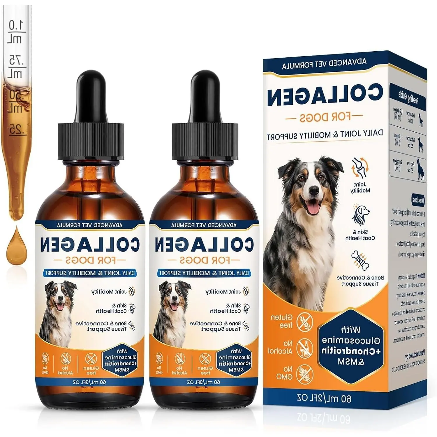 Liquid Collagen for Dogs with Glucosamine & Chondroitin – Joint Support, Flexibility, Mobility, Skin & Coat, Bacon Flavor, 4.22oz (120ml)Gift
