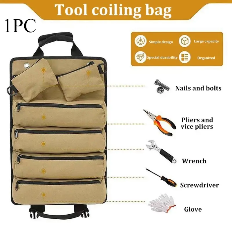 Multi-Purpose Roll Up Tool Bag Oxford Cloth Wrench Pouch Large Capacity Toolkit