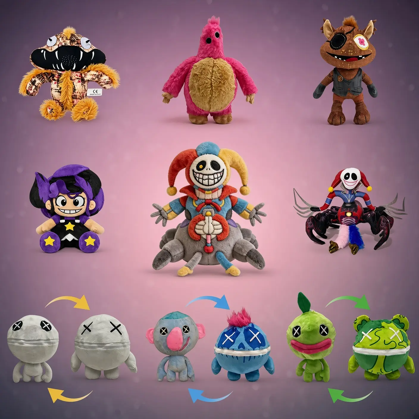 All 9 Characters Poppy Playtime Plush Toys, Reversible The Prototype Chum Chompkins Giblet Stuffed Animal Dolls, Ultra Soft Huggable Collectible Game Figures, Perfect Birthday Christmas Gifts for Kids