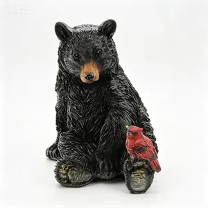Hand Painted Black Bear Cardinal Figurine| Wildlife Home Decor Collectible| Small Animal Statue for Shelf Mantle| Gift for Nature Lovers| Resin Art Figure
