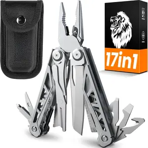 Multitool, 17-in-1 Stainless Steel Multi Tool Pliers with Self-Locking, Pocket Knife, Nylon Sheath, Professional (EDC) Multi-Tool  Survival, Camping and Hunting, Hiking, Gifts  Men